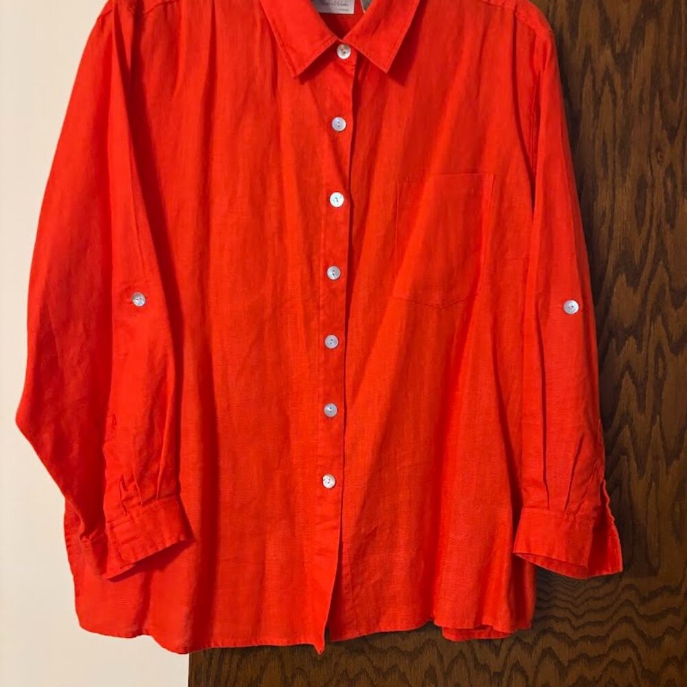 Beautiful Studio Works Orange Linen Top with Long Sleeves (3x) for any occasion - Picture 10 of 16